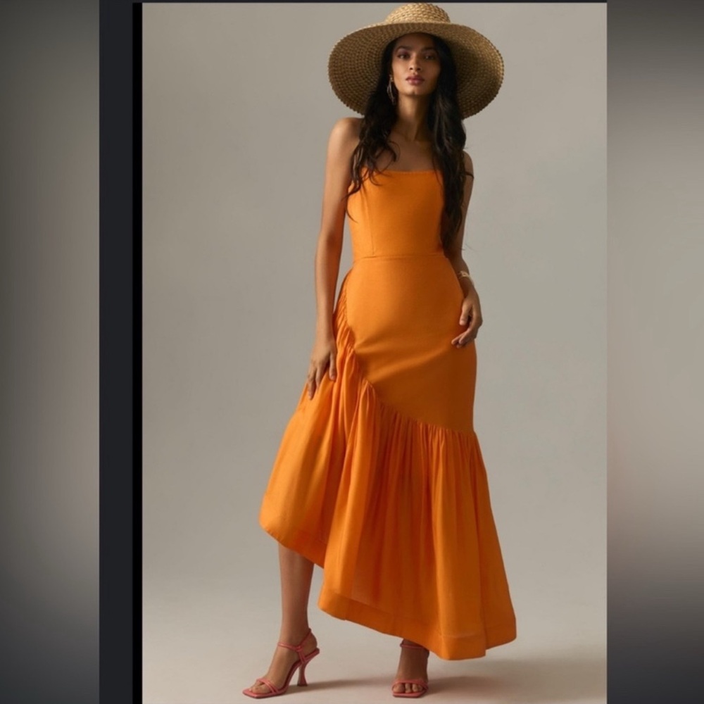 Anthropologie Orange Asymmetrical Sundress